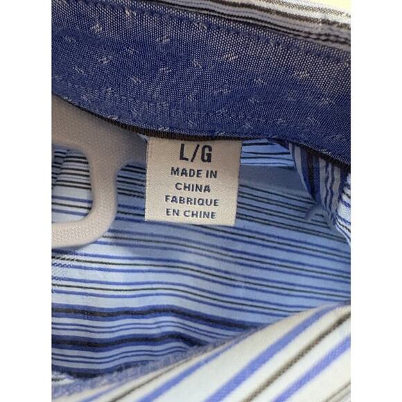 Tommy Bahama Men's Silk Blend Shirt L Blue Stripe Palm Leaf Print Button Front - Picture 4 of 7